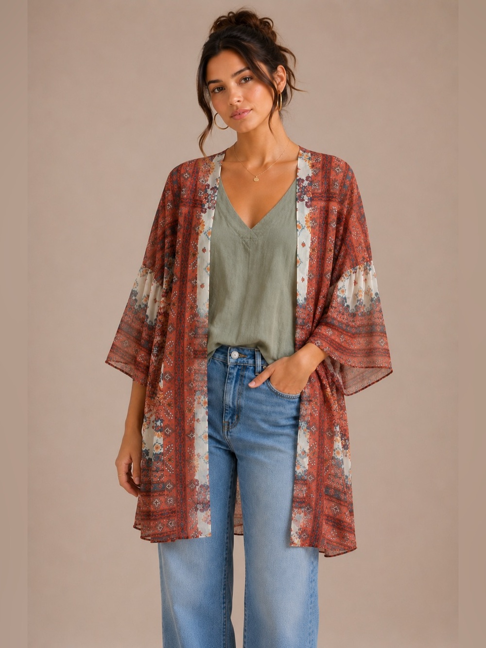 American‎ Eagle outfitters floral Paisley sheer open front kimono cardigan XS/S